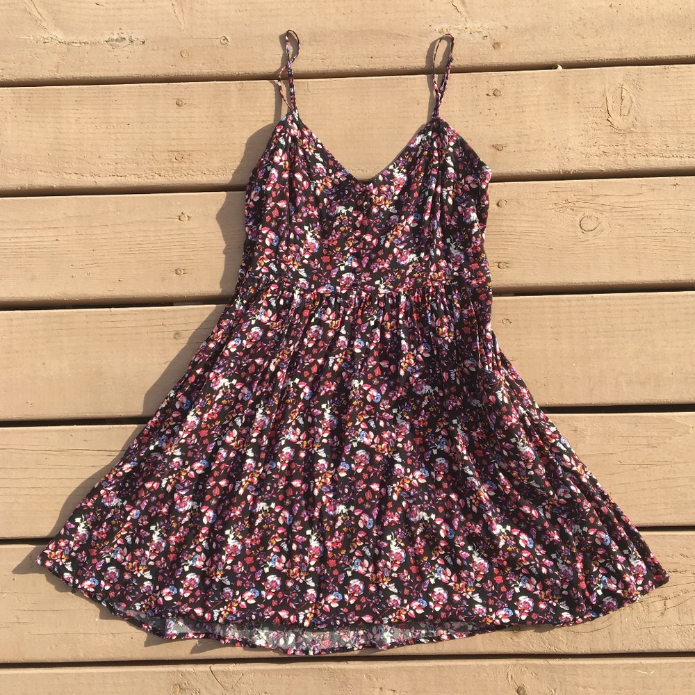Express Black Multi-Color Floral Print Mini Dress